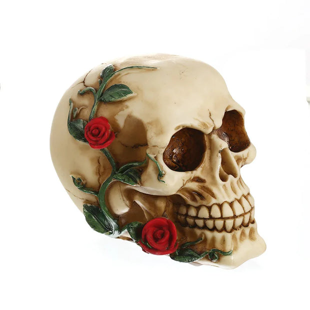 Rose-Embraced Skull Sculpture – Elegant Gothic Decor for Halloween and Year-Round Aesthetic - Desktop decorations