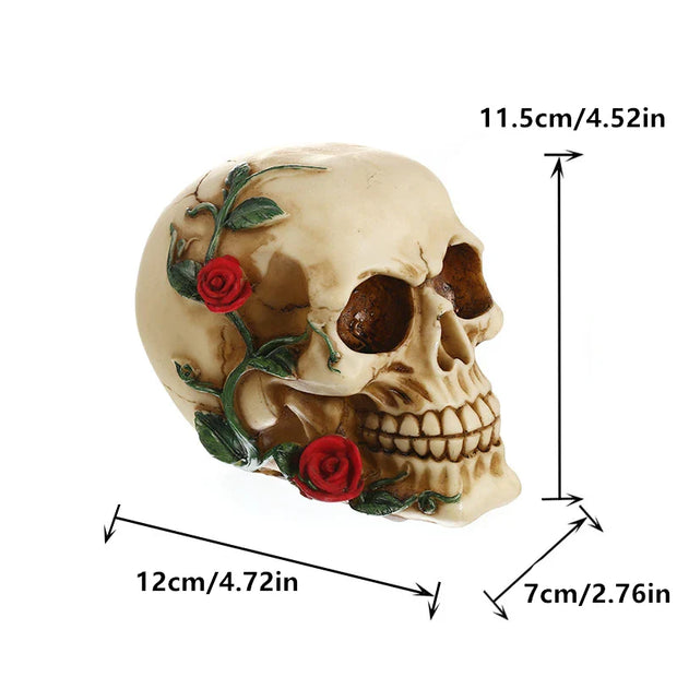 Rose-Embraced Skull Sculpture – Elegant Gothic Decor for Halloween and Year-Round Aesthetic - Desktop decorations