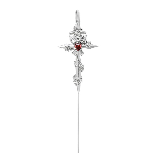 Rose piercing needle gothic jewelry - SILVER PLATED - earring