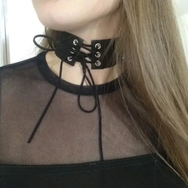 Sexy Harajuku Lace Up Anime Jewelry Velvet Leather Vintage Punk Gothic Choker Necklace for Women Girl Jewelry Gift