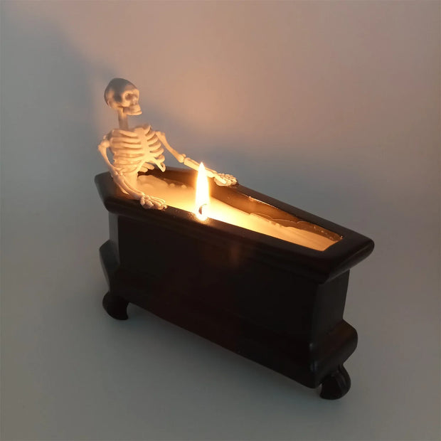 Skeleton Bathtub Candle Holder – Spooky Halloween Skeleton Décor with Flickering Ligh - V - Desktop decorations