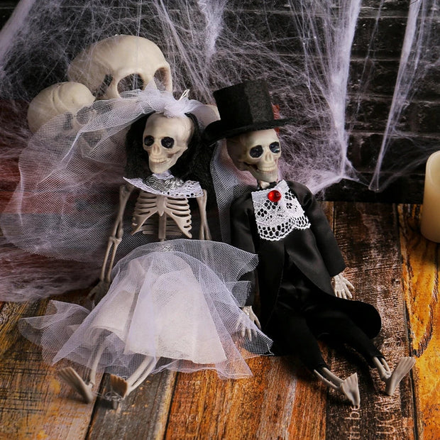 Skeleton Bride and Groom Décor – Spooky Gothic Wedding Couple for Halloween Decorations - Desktop decorations