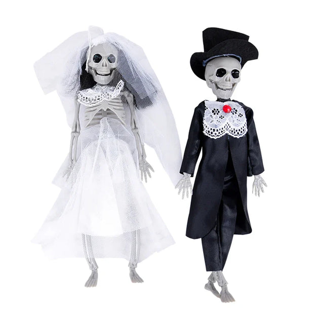 Skeleton Bride and Groom Décor – Spooky Gothic Wedding Couple for Halloween Decorations - Desktop decorations