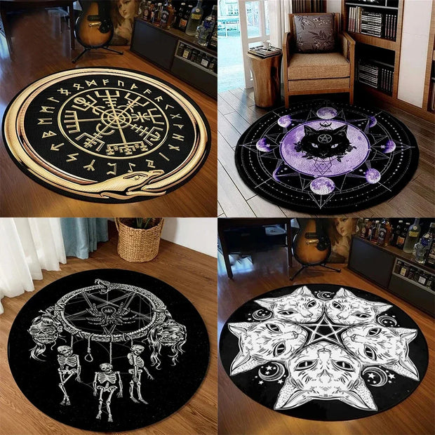 Skeleton Dreamcatcher Round Rug – Gothic Floor Decor for Dark-Themed Interiors - Carpets & Tapestries