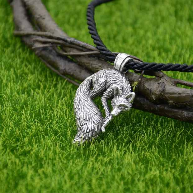 Slavic Fox Pendant Animal Viking Jewelry Necklace Men Accessories Goth Jewlery - Cotton Chain Silver