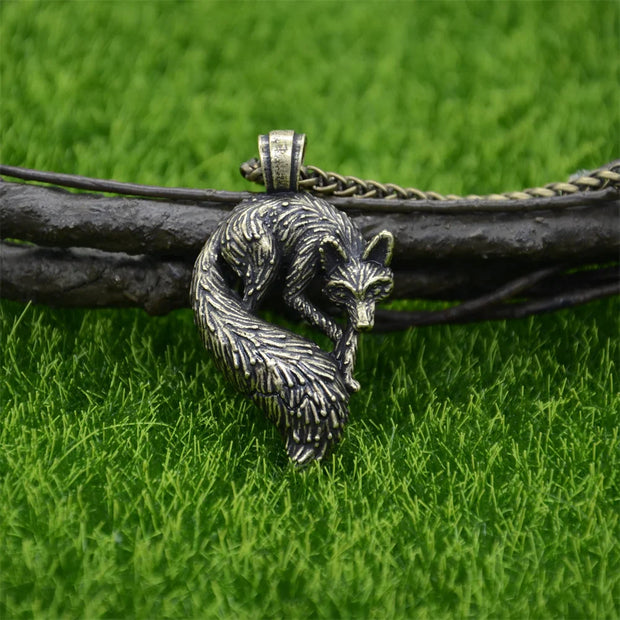 Slavic Fox Pendant Animal Viking Jewelry Necklace Men Accessories Goth Jewlery - Metal Chain Bronze