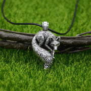 Slavic Fox Pendant Animal Viking Jewelry Necklace Men Accessories Goth Jewlery - Wax Chain Silver