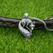 Slavic Fox Pendant Animal Viking Jewelry Necklace Men Accessories Goth Jewlery - Metal Chain Silver