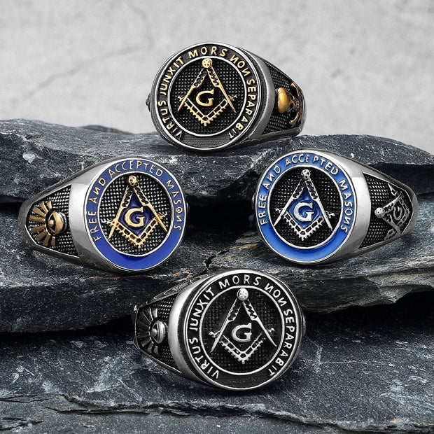 Stainless Steel Men Rings Masonic Freemasonry Skull Punk Rock Hip Hop for Biker Male Boyfriend Jewelry Creativity Gift