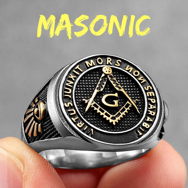 Stainless Steel Men Rings Masonic Freemasonry Skull Punk Rock Hip Hop for Biker Male Boyfriend Jewelry Creativity Gift