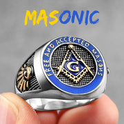 Stainless Steel Men Rings Masonic Freemasonry Skull Punk Rock Hip Hop for Biker Male Boyfriend Jewelry Creativity Gift