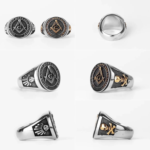 Stainless Steel Men Rings Masonic Freemasonry Skull Punk Rock Hip Hop for Biker Male Boyfriend Jewelry Creativity Gift