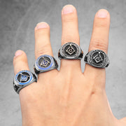 Stainless Steel Men Rings Masonic Freemasonry Skull Punk Rock Hip Hop for Biker Male Boyfriend Jewelry Creativity Gift