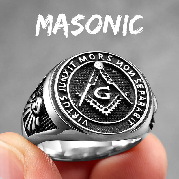 Stainless Steel Men Rings Masonic Freemasonry Skull Punk Rock Hip Hop for Biker Male Boyfriend Jewelry Creativity Gift