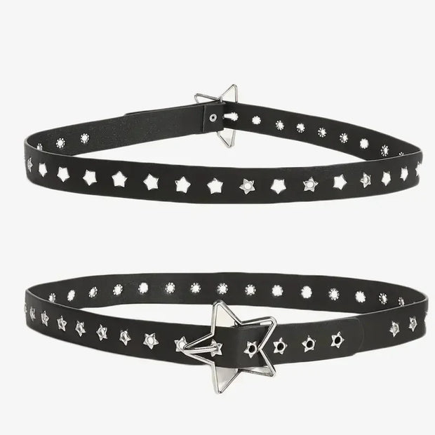 Star Eye Rivet Belt Goth Style Double Pin Buckle Man/woman Fashion Casual Punk Style Pu Leather Waistband for Jeans Y2K