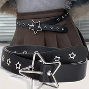 Star Eye Rivet Belt Goth Style Double Pin Buckle Man/woman Fashion Casual Punk Style Pu Leather Waistband for Jeans Y2K