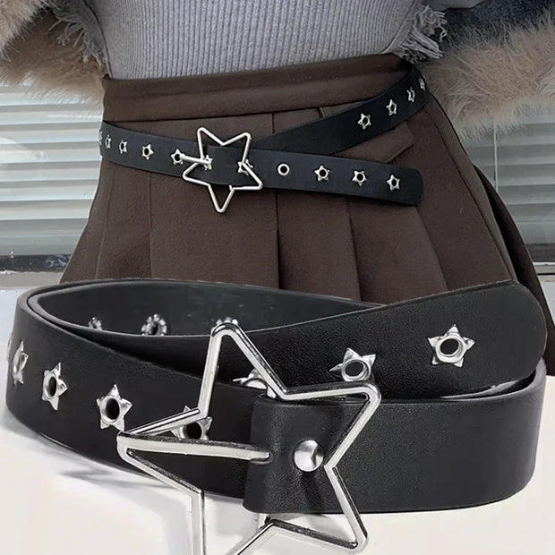 Star Eye Rivet Belt Goth Style Double Pin Buckle Man/woman Fashion Casual Punk Style Pu Leather Waistband for Jeans Y2K