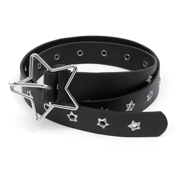 Star Eye Rivet Belt Goth Style Double Pin Buckle Man/woman Fashion Casual Punk Style Pu Leather Waistband for Jeans Y2K