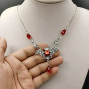 Stunning Gothic Vampire Bat Necklace Red Crystal Beads Vampire Bat Necklace Gothic Jewelry Statement Necklace, - 1