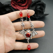 Stunning Gothic Vampire Bat Necklace Red Crystal Beads Vampire Bat Necklace Gothic Jewelry Statement Necklace, - 1