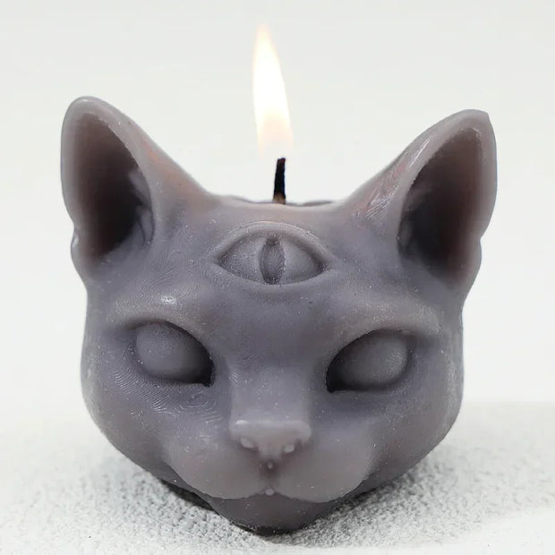 Third Eye Cat Candles – Mystical Wax Sculptures for Spiritual Decor and Unique Home Ambiance - gray - Desktop