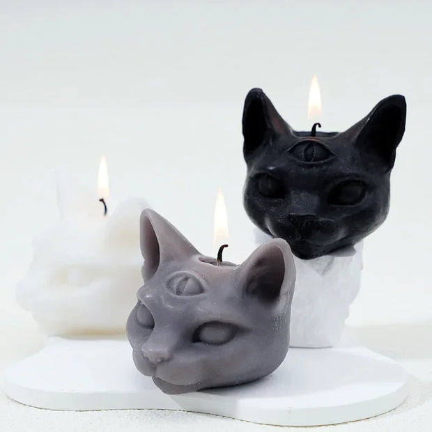 Third Eye Cat Candles – Mystical Wax Sculptures for Spiritual Decor and Unique Home Ambiance - Desktop decorations