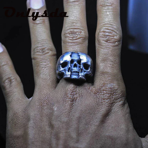 Onlysda Cool Men’s Calvarium Skull Ring With Cross Gothic 316L Stainless Steel Biker Anel Motorcycle Band jewellery Gift