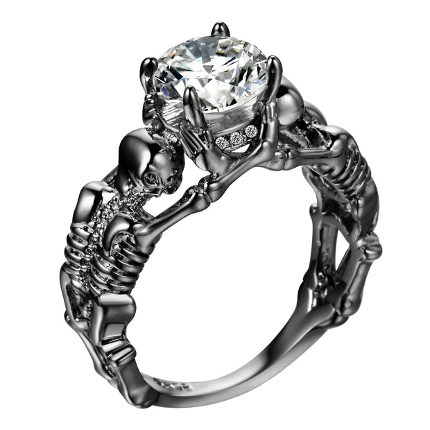 UFOORO Ghost Evil Skull Skeleton Ring Black Stone Punk Men Engagement Ring 5 - 12 Royal Blue Black Pink Green Men