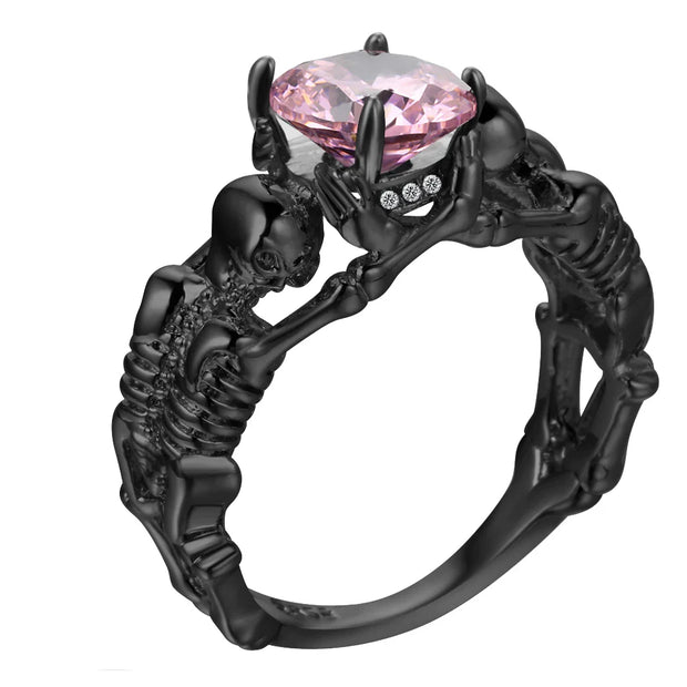 UFOORO Ghost Evil Skull Skeleton Ring Black Stone Punk Men Engagement Ring 5 - 12 Royal Blue Black Pink Green Men