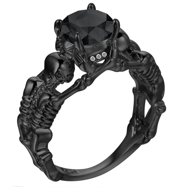 UFOORO Ghost Evil Skull Skeleton Ring Black Stone Punk Men Engagement Ring 5 - 12 Royal Blue Black Pink Green Men