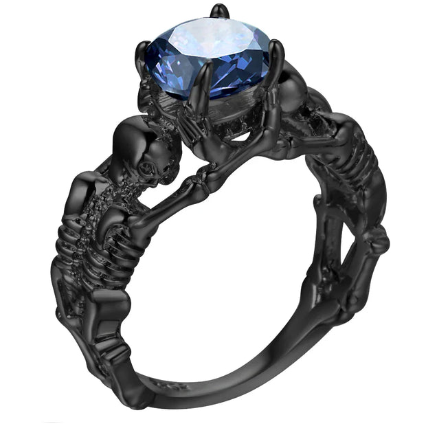 UFOORO Ghost Evil Skull Skeleton Ring Black Stone Punk Men Engagement Ring 5 - 12 Royal Blue Black Pink Green Men