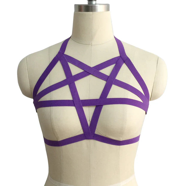 Underwear Woman Pentagram Punk Harness Cage Bra Sexy Pastel Goth Body Harness Harajuku Bra Black Bondage Harness Bra