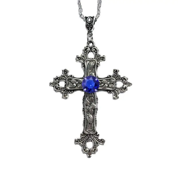 Unique Gothic Cross Pendant with Gemstone - Intricate Design - pendant