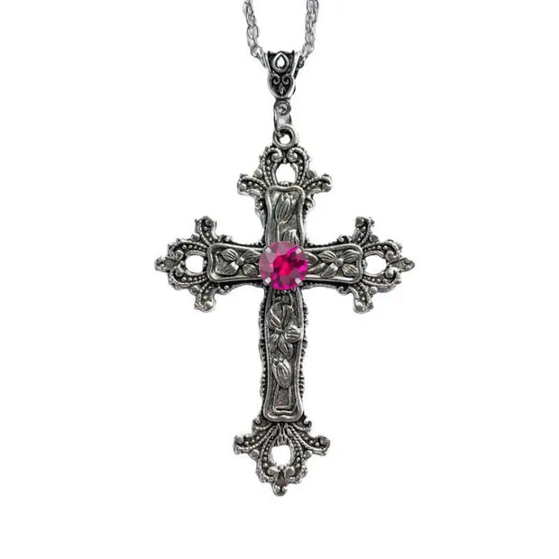 Unique Gothic Cross Pendant with Gemstone - Intricate Design - 4 - pendant