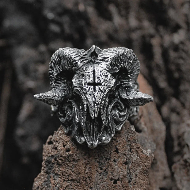 Unique Punk Gothic Satanic Demon Sorath Skull Ring Men 316L Stainless Steel Biker Ring Baphomet Jewelry Gift - 12