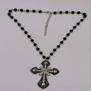 Victorian Big Cross Pendant Necklace White Pearl Choker Vampire Cross Rosary Goth Punk Crystal Cross Metal Jewelry