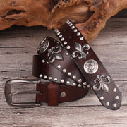 High Quality Metal Rivet Cowboy Belt Top Grain Genuine Leather Cowskin Men Belt Punk Rivet Jeans Belts For Men