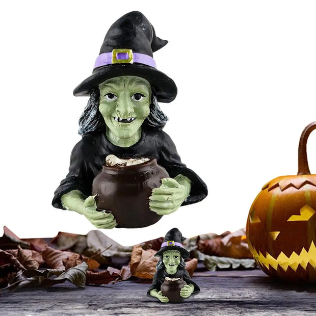 Witch Figurine with Cauldron – Halloween Tabletop Decoration for Spooky Parties and Haunted Houses - Witch / spain