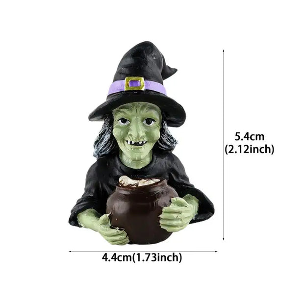 Witch Figurine with Cauldron – Halloween Tabletop Decoration for Spooky Parties and Haunted Houses - Desktop decorations