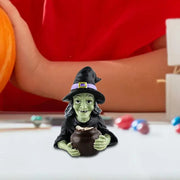 Witch Figurine with Cauldron – Halloween Tabletop Decoration for Spooky Parties and Haunted Houses - Desktop decorations