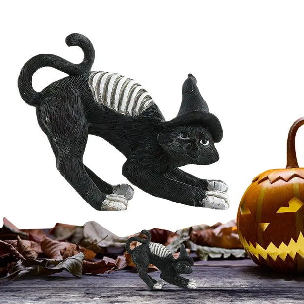 Witch Figurine with Cauldron – Halloween Tabletop Decoration for Spooky Parties and Haunted Houses - Cat / spain