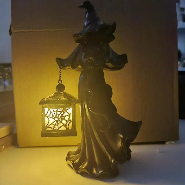 Wizard Lantern Statue – Enchanted Home Decor for Halloween and Magic-Themed Decorations - Black / CHINA - Desktop