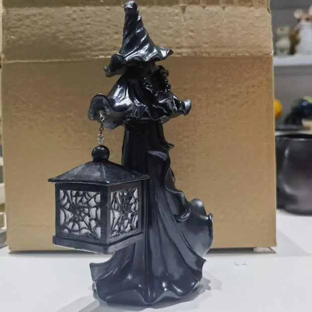 Wizard Lantern Statue – Enchanted Home Decor for Halloween and Magic-Themed Decorations - Black / CHINA - Desktop