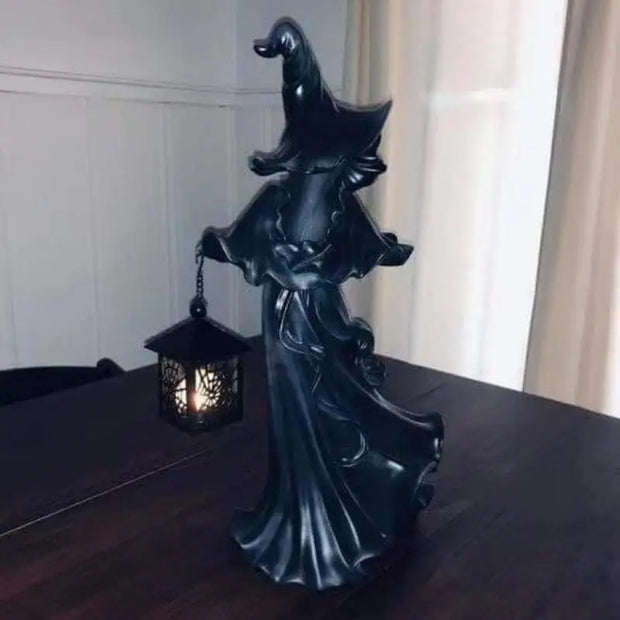 Wizard Lantern Statue – Enchanted Home Decor for Halloween and Magic-Themed Decorations - Black / CHINA - Desktop